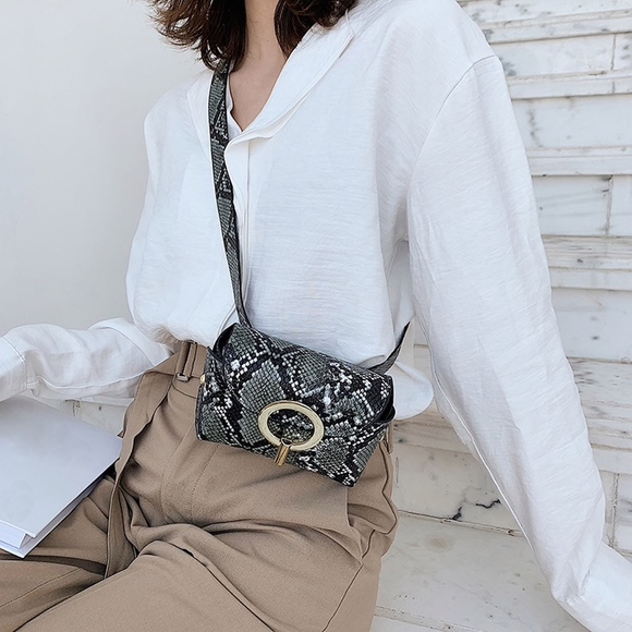 Boutique Handbags - Gray Snake Micro Waist Bag
